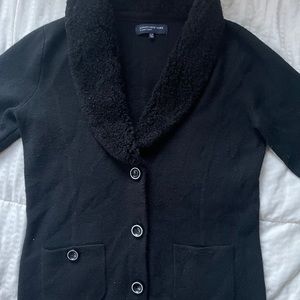 Black Cardigan with Fur Collar